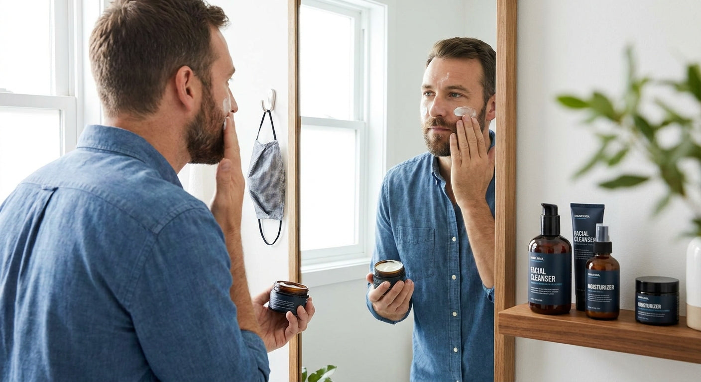 Skincare routine for men who wear a face covering at work